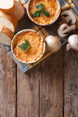 Casserole with chicken and mushrooms vertical top view