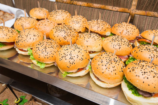 Catering - served table with hamburgers snack