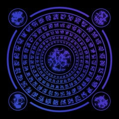 Blue runes on black background