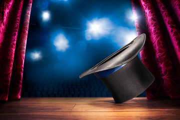 High contrast image of magician hat on a stage