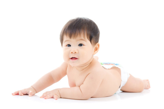 Drooling 6 months old baby crawl on the floor