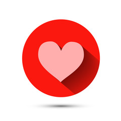 Pink heart icon on red background with shadow