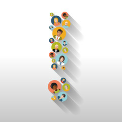 Exclamation mark made up of people with avatars long shadow