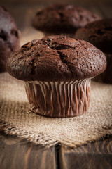 Chocolate cake muffins on a table