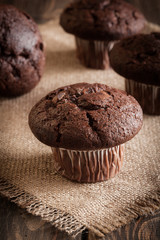 Chocolate cake muffins on a table