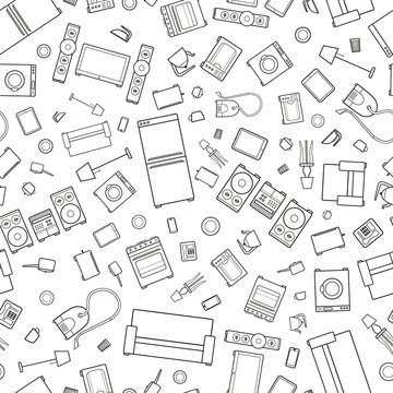 mess of outline icons house appliance seamless pattern