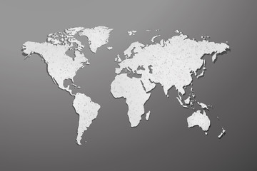 World map with paper texture on gray background