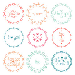 Hand drawn frame of romantic pattern with hearts. Trendy doodle