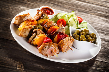 Grilled meat and vegetables