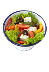 salad in bowl, isolated on white background