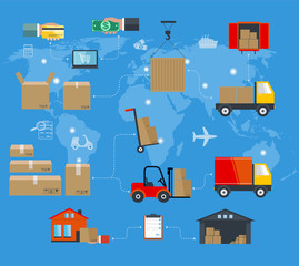 Concept of services in delivery goods. World concept of delivery