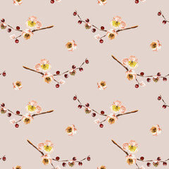 Seamless pattern with  of flowers. Watercolor illustration