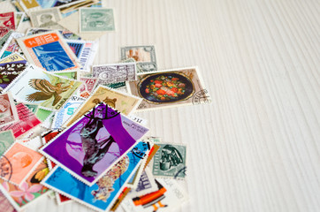 Backdrop of old postage stamps