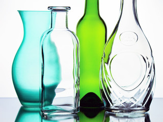 Glass transparent bottles.