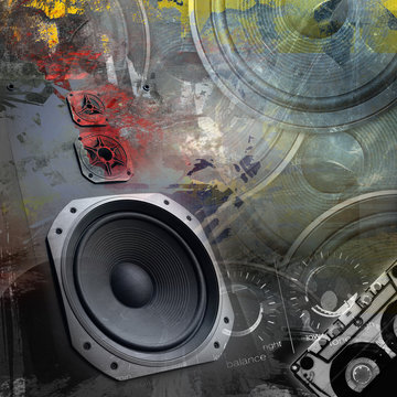 Music illustration audio equipment collage