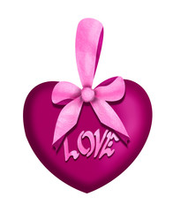 Heart with the word Love and a pink bow