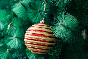 Red with golden stripes Christmas tree decoration ball ornament