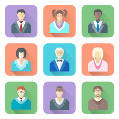 vector color flat style various people icons set long shadows