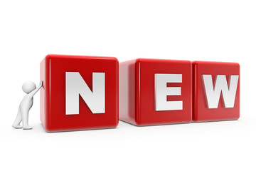 3d white man,with  new  word ,concept on cube