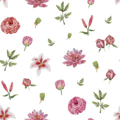 Seamless pattern with flowers. Watercolor illustration.