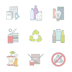 vector color waste icons set for separate collection