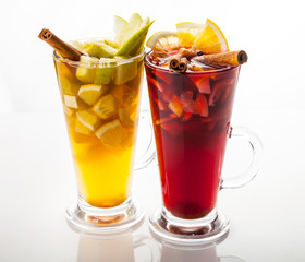 Hot mulled wine, orange slice, anise and cinnamon sticks