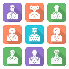 vector white color flat various people icons set long shadows
