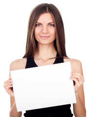 Naklejka premium A woman holding a blank placard