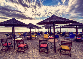 leisure bed and umbrella on tropical beach