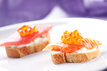 Salmon Canapes on a Baguette with Cream Cheese