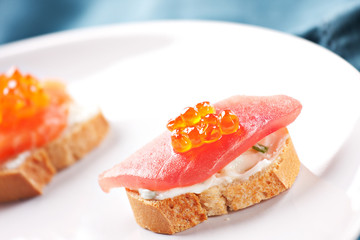 Salmon Canapes on a Baguette with Cream Cheese