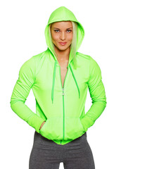Sexy female bodybuilder in sportswear
