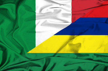 Waving flag of Mauritius and Italy