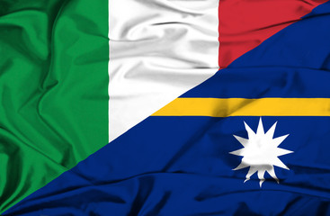 Waving flag of Nauru and Italy
