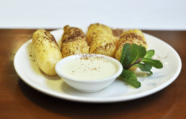 Sweet cake with cream and mint