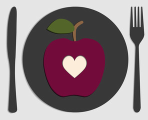 apple, cutlery and heart