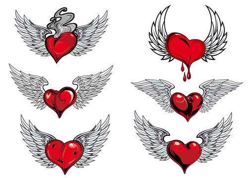 Winged heart icons and tattoos