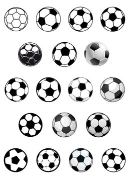 Black and white soccer balls or footballs