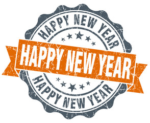 Fototapeta premium happy new year vintage orange seal isolated on white
