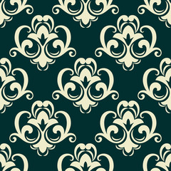 Beige on green seamless floral pattern