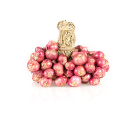 close up bundle of red onion or shallots