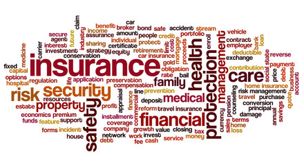 Obraz premium Tag cloud related to insurance, property, financials, security