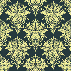 Yellow dainty floral damask seamless pattern
