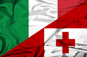 Waving flag of Tonga and Italy