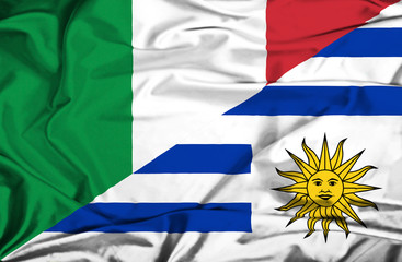 Obraz premium Waving flag of Uruguay and Italy
