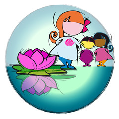 children with lotus flower
