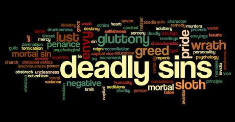 Tag cloud related to seven deadly sins