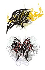 Tribal eagle head splashes and butterfly splashes