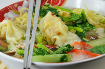 egg noodle with barbecue pork and wanton in the soup