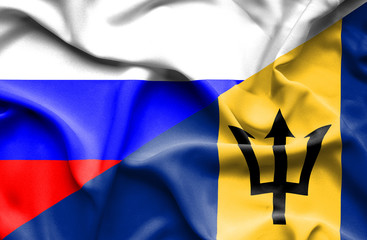 Waving flag of Barbados and Russia